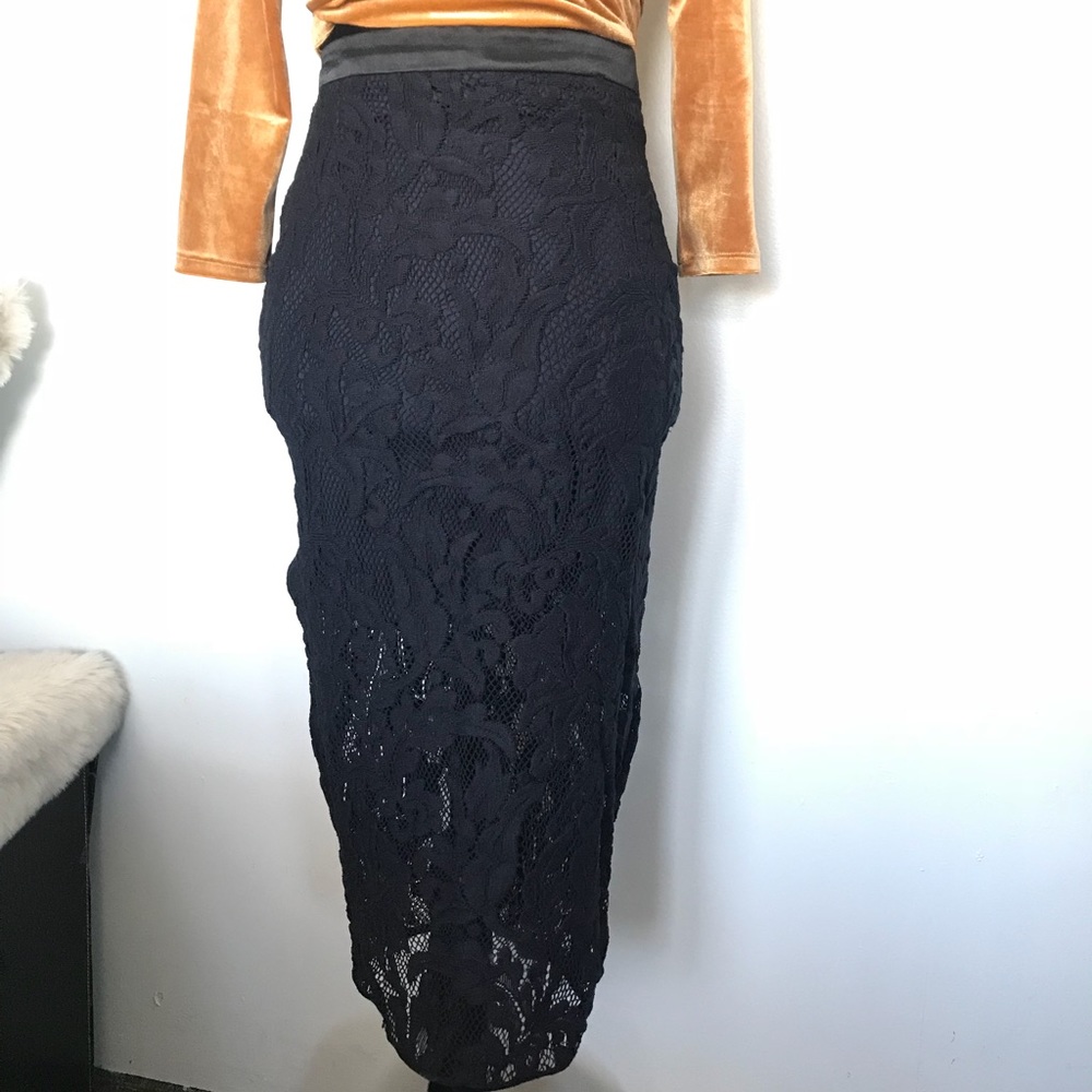 Navy lace midi skirt